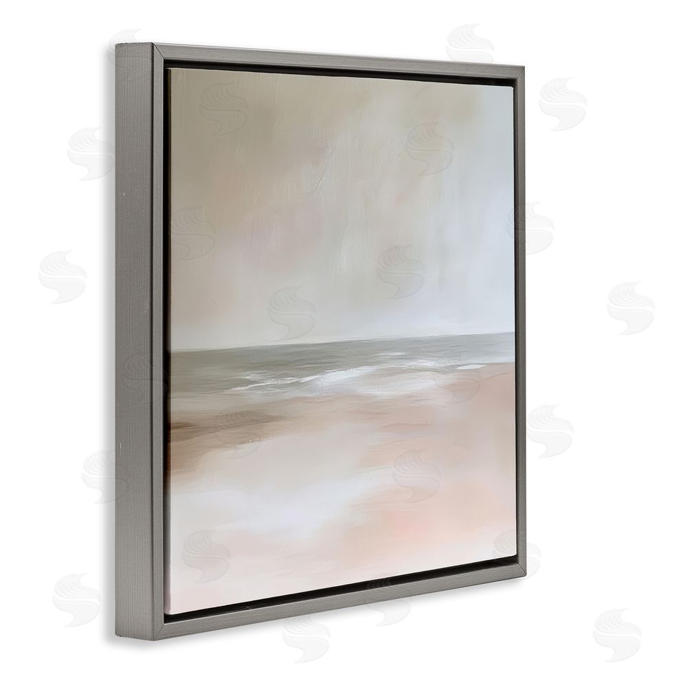 Petal Prints Design Muted Landscape Soft Coast Gray Floating Frame Canvas Wall Art Print
