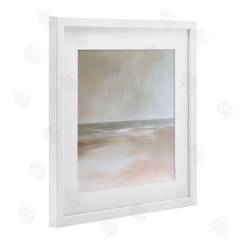Petal Prints Design Muted Landscape Soft Coast White Framed Print Under Glass with Mat Wall Art