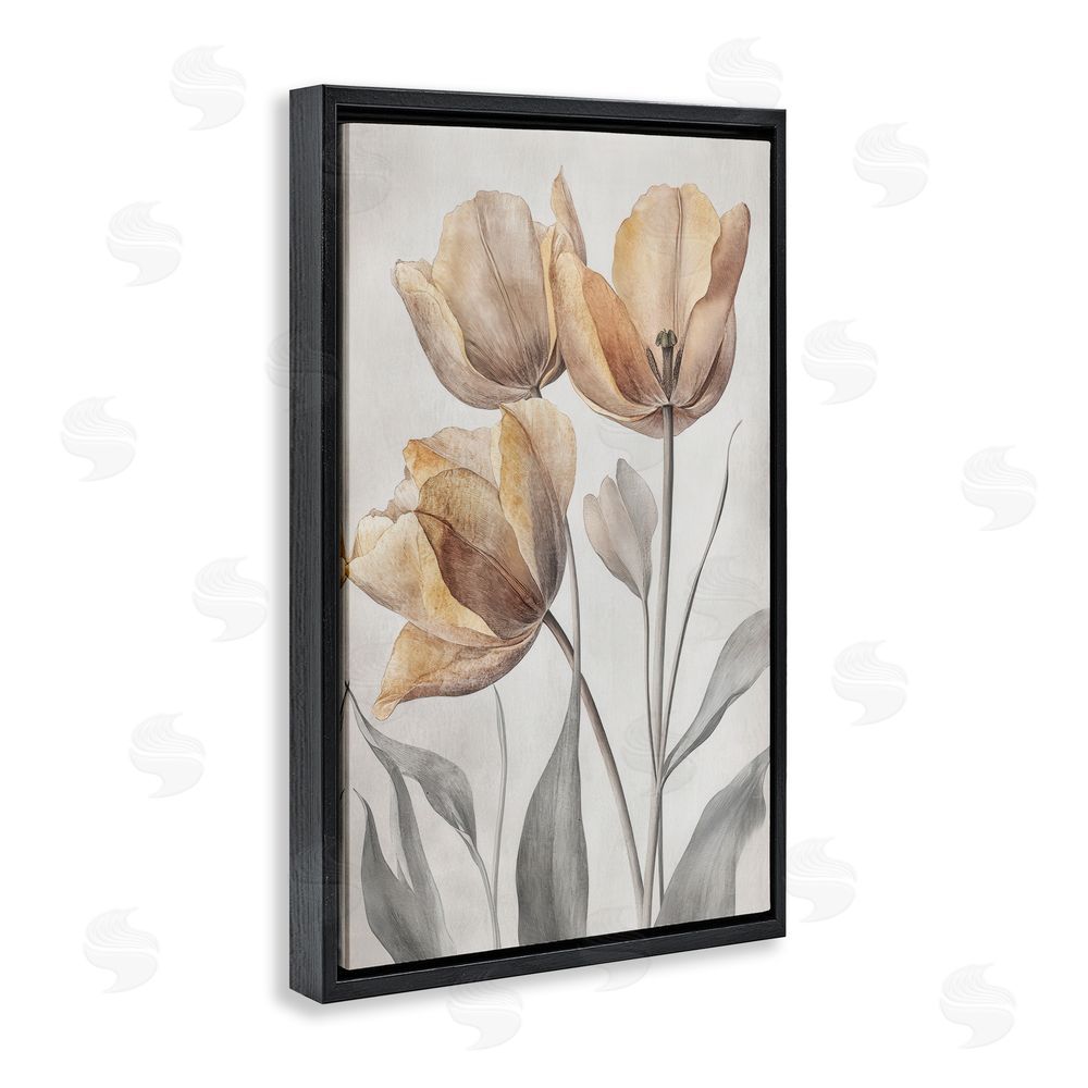 Petal Prints Design Pressed Poppies Orange Florals Black Floating Frame Canvas Wall Art Print