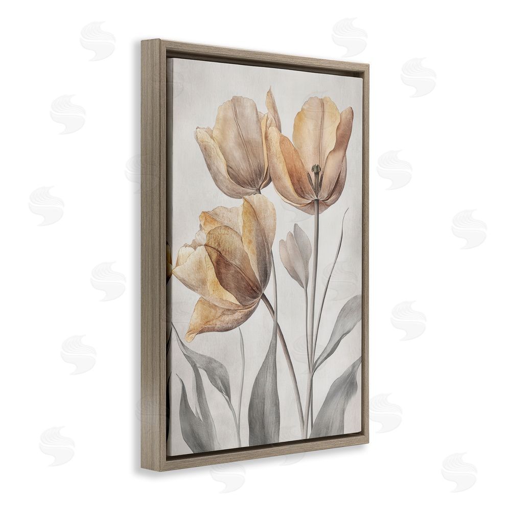 Petal Prints Design Pressed Poppies Orange Florals Brown Floating Frame Canvas Wall Art Print