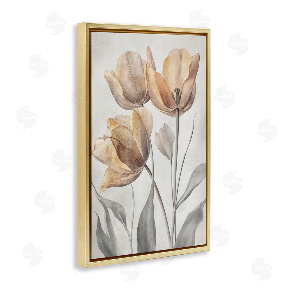 Petal Prints Design Pressed Poppies Orange Florals Gold Floating Frame Canvas Wall Art Print