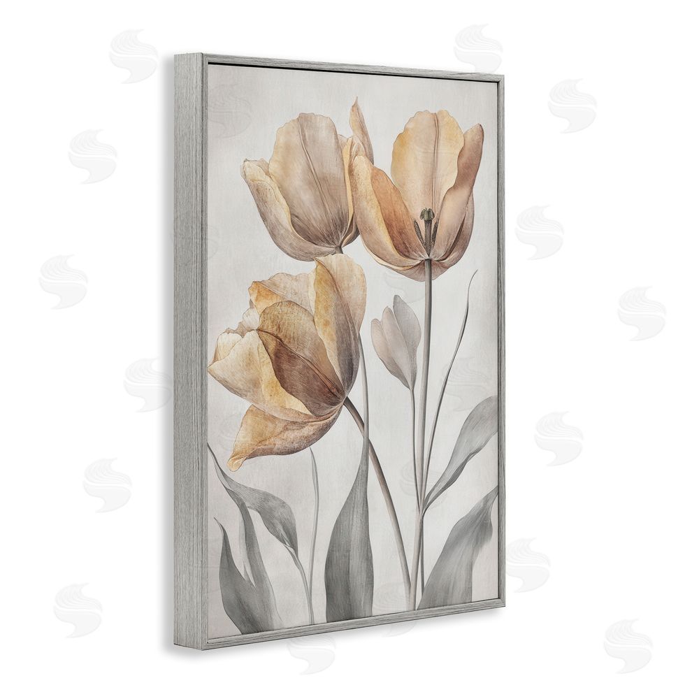 Petal Prints Design Pressed Poppies Orange Florals Gray Framed Giclee Wall Art Print