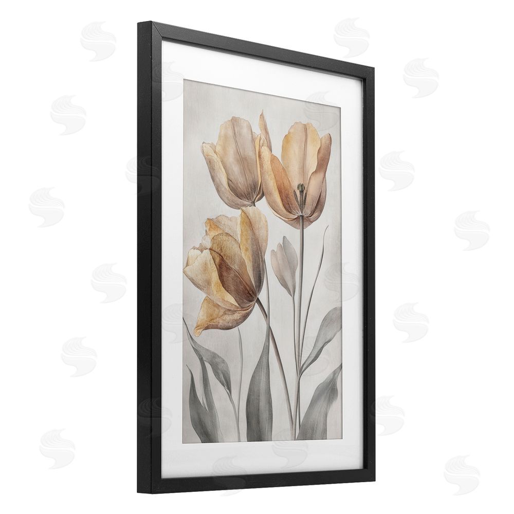 Petal Prints Design Pressed Poppies Orange Florals Black Framed Print Under Glass with White Mat Wall Art