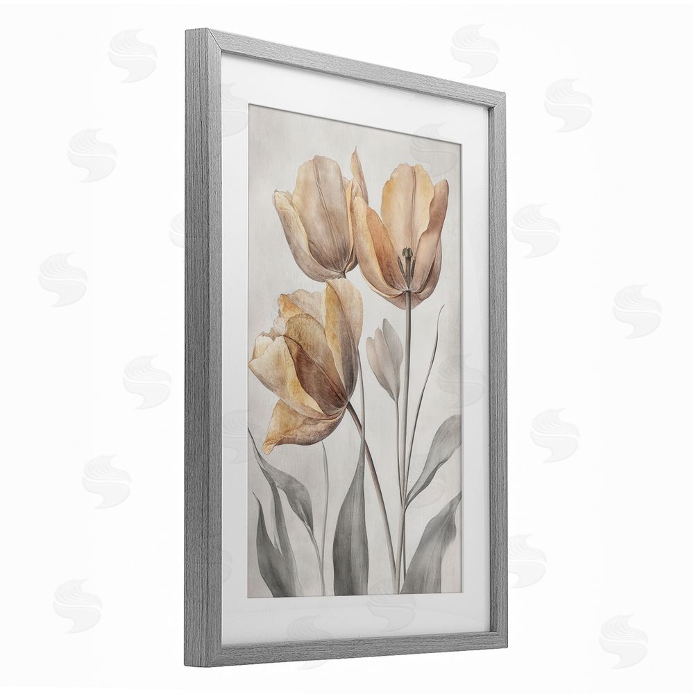 Petal Prints Design Pressed Poppies Orange Florals Gray Framed Print Under Glass with White Mat Wall Art