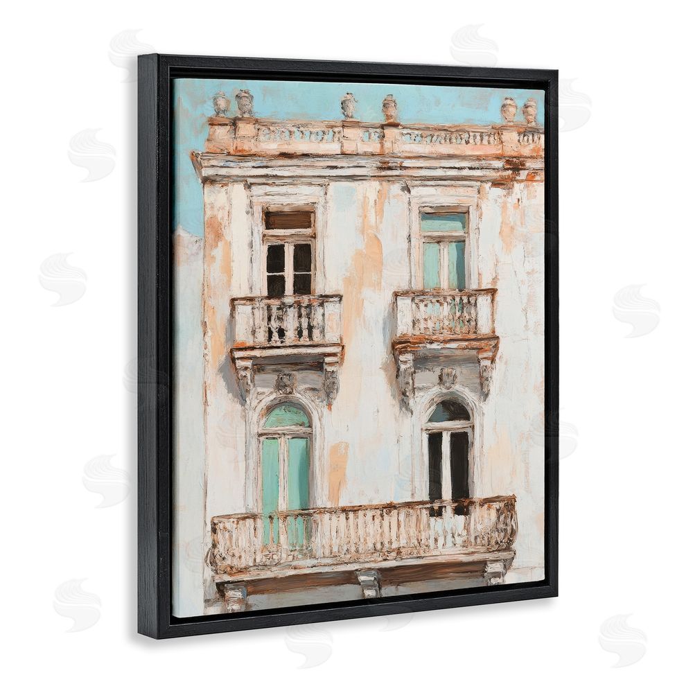 Petal Prints Design Aged Architecture City Buildings Black Floating Frame Canvas Wall Art Print
