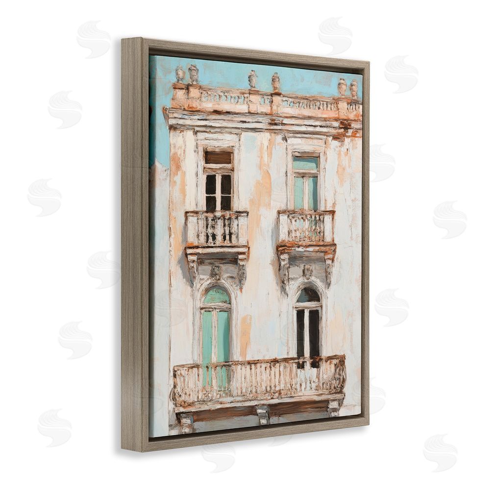 Petal Prints Design Aged Architecture City Buildings Brown Floating Frame Canvas Wall Art Print