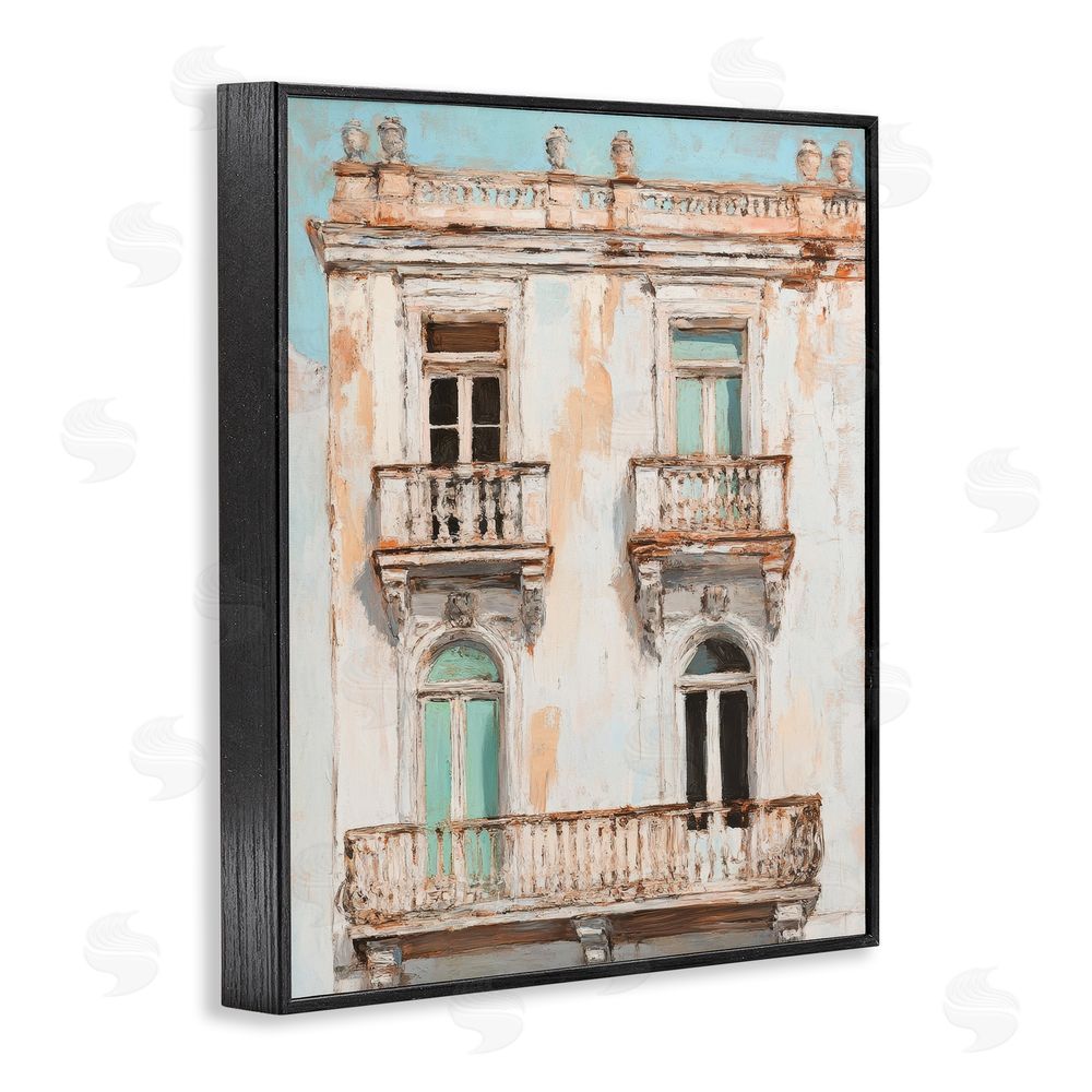 Petal Prints Design Aged Architecture City Buildings Black Framed Giclee Wall Art Print