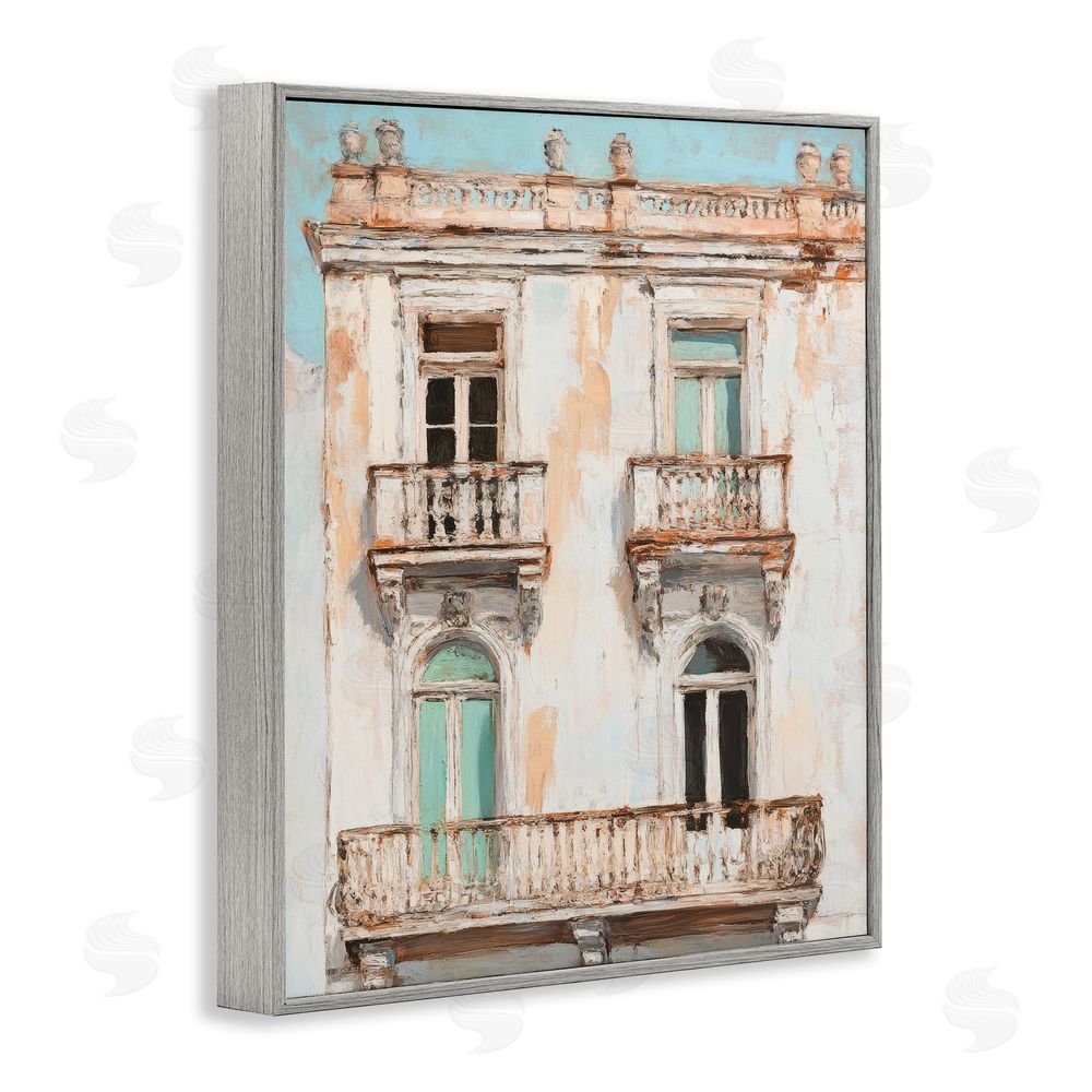Petal Prints Design Aged Architecture City Buildings Gray Framed Giclee Wall Art Print