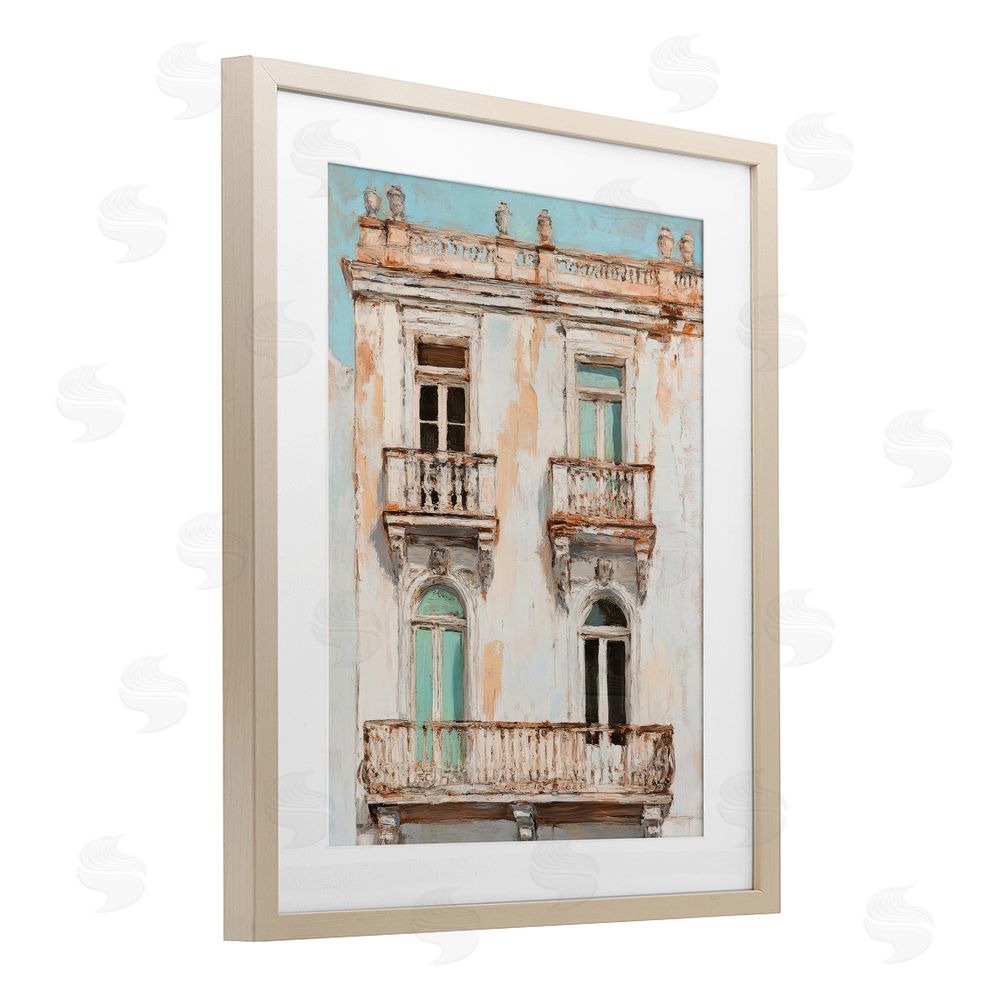 Petal Prints Design Aged Architecture City Buildings Birch Framed Print Under Glass with White Mat Wall Art