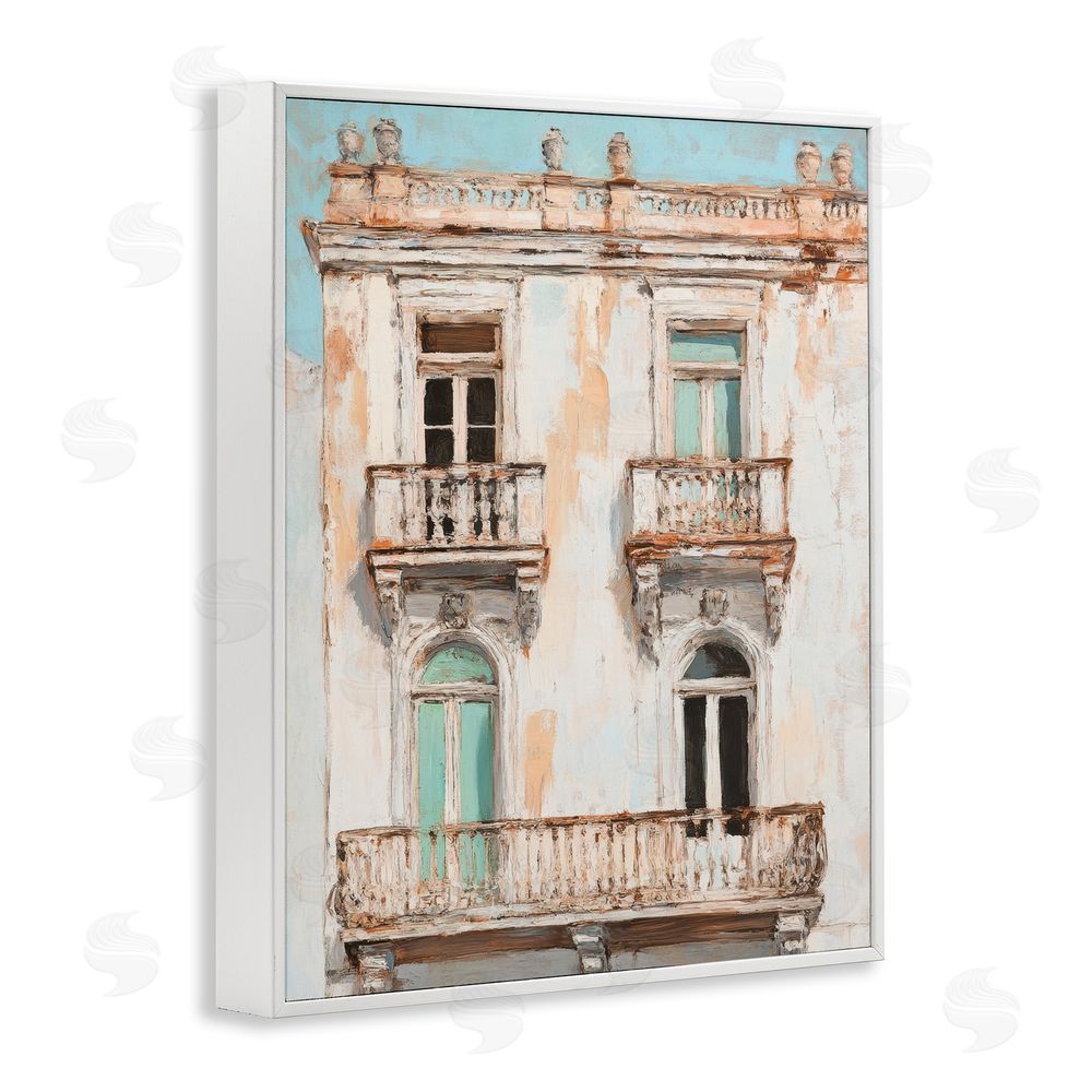 Petal Prints Design Aged Architecture City Buildings White Framed Giclee Wall Art Print