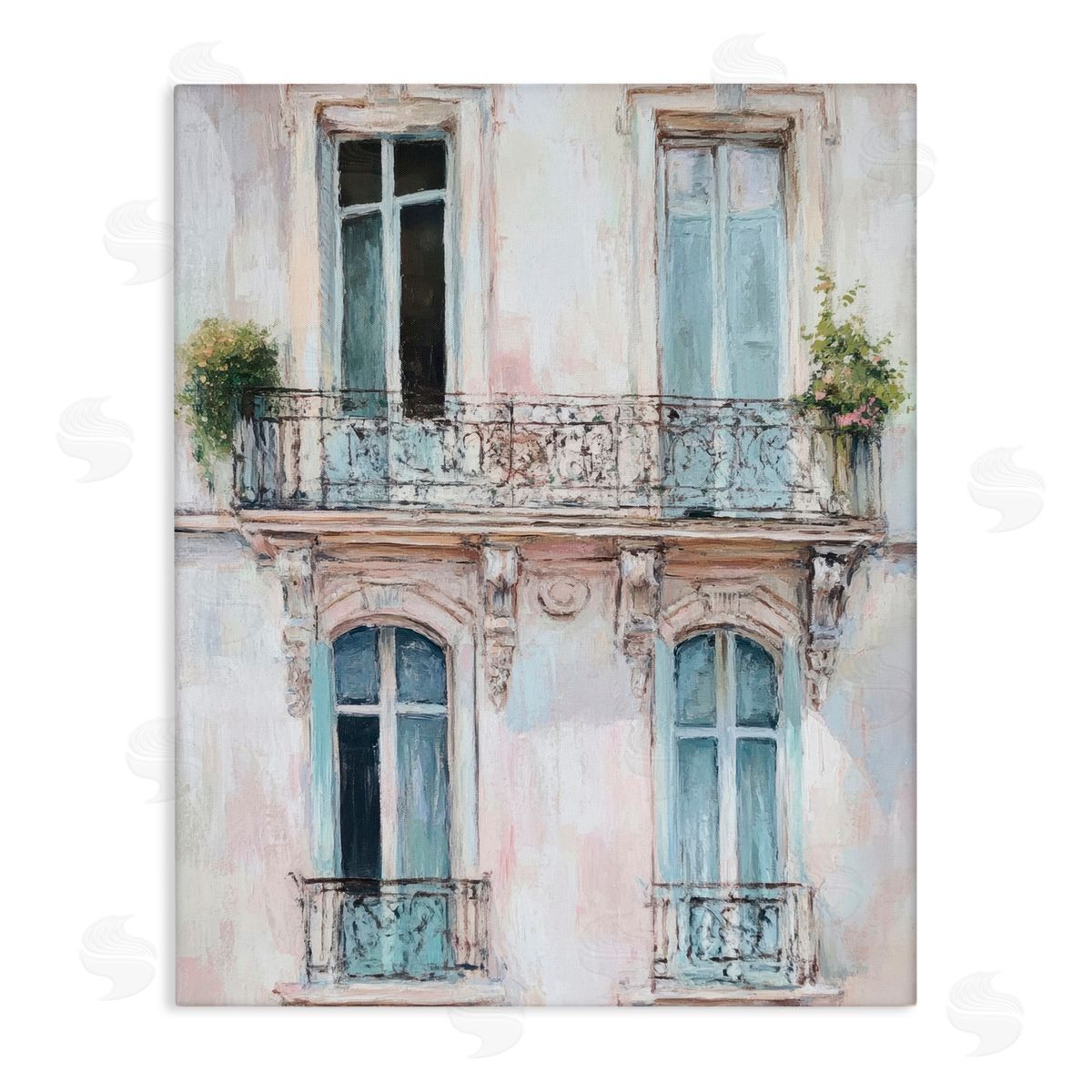 Petal Prints Design Blue Windows on City Buildings Canvas Wall Art Print