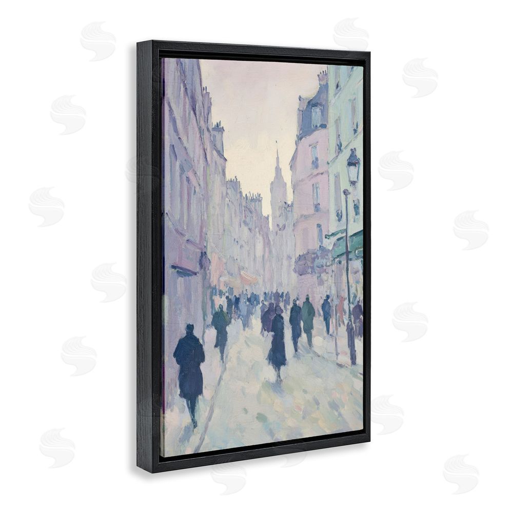 Petal Prints Design Blue Paris Street Scene Black Floating Frame Canvas Wall Art Print