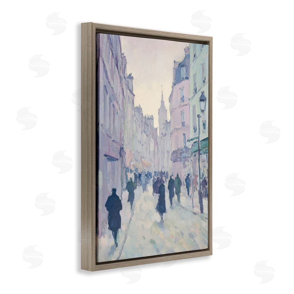 Petal Prints Design Blue Paris Street Scene Brown Floating Frame Canvas Wall Art Print