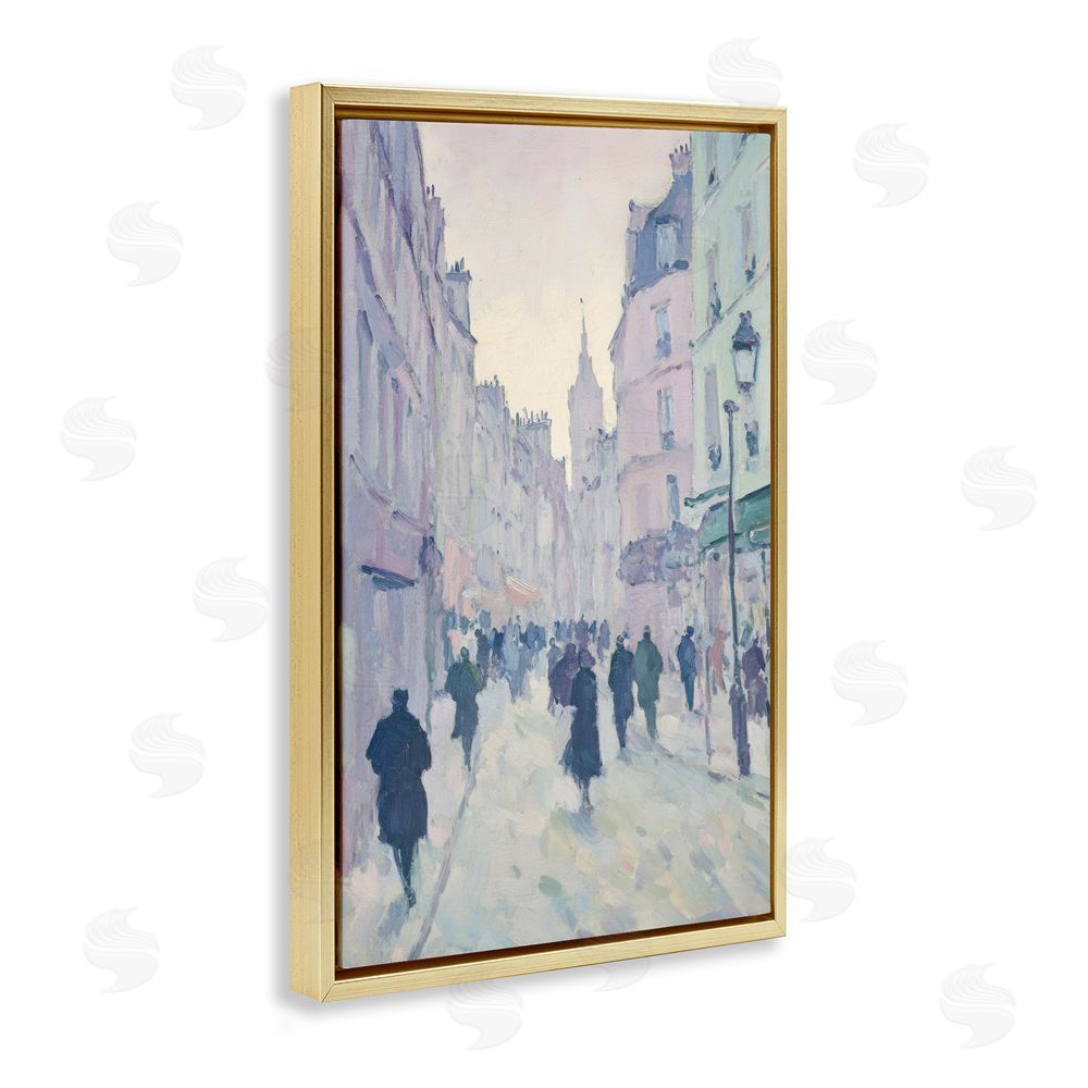 Petal Prints Design Blue Paris Street Scene Gold Floating Frame Canvas Wall Art Print