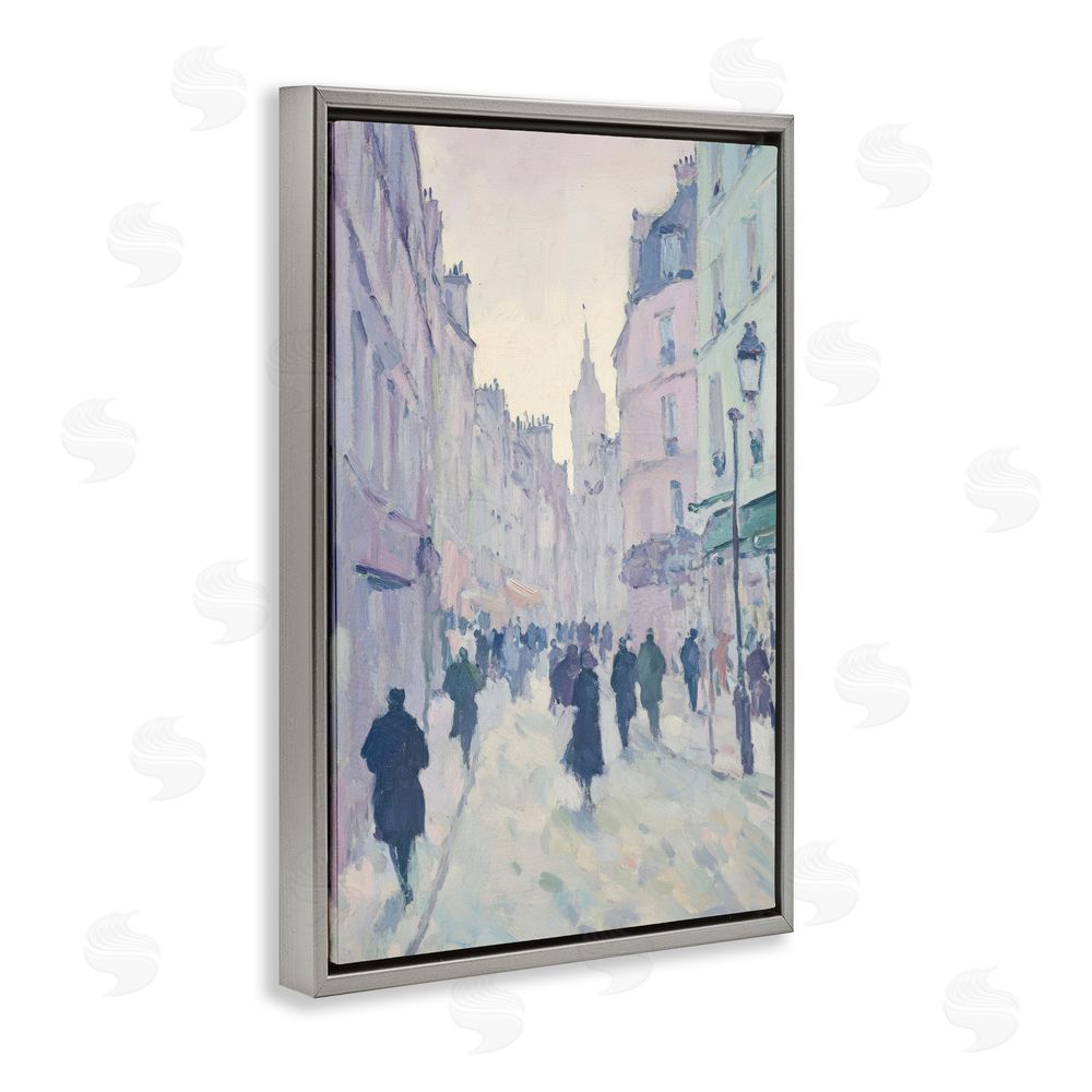 Petal Prints Design Blue Paris Street Scene Gray Floating Frame Canvas Wall Art Print