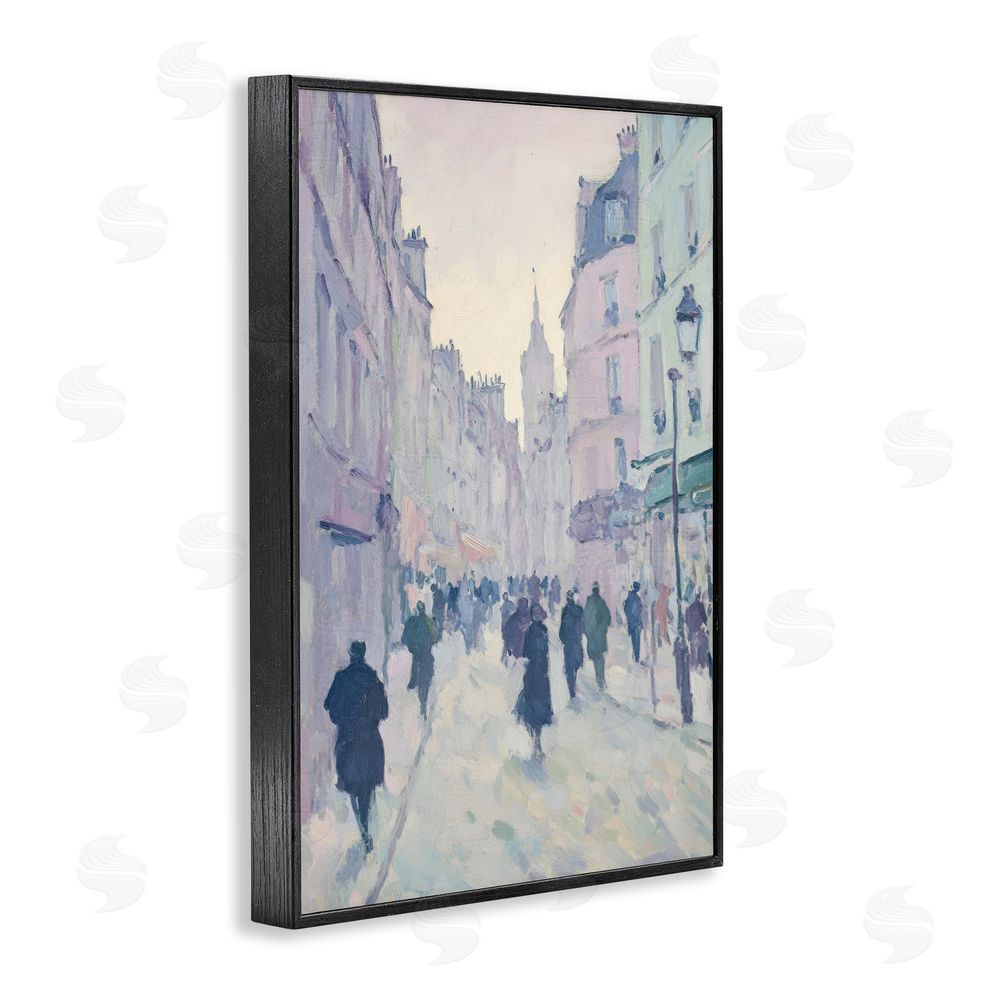 Petal Prints Design Blue Paris Street Scene Black Framed Giclee Wall Art Print