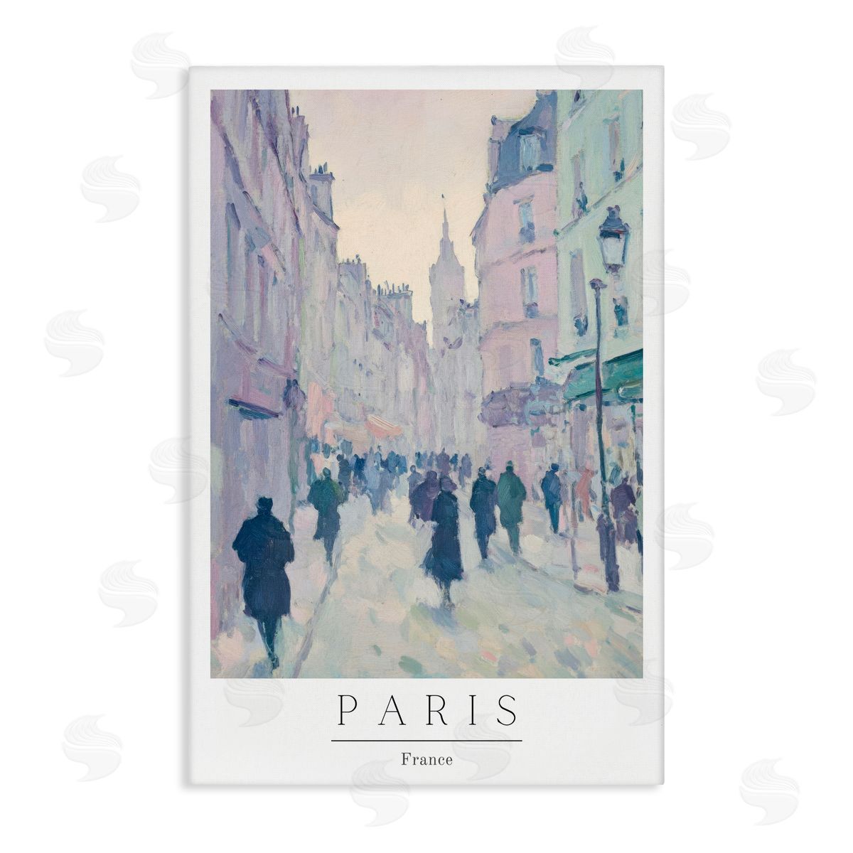 Petal Prints Design Vintage Blue Paris Streets Canvas Wall Art Print