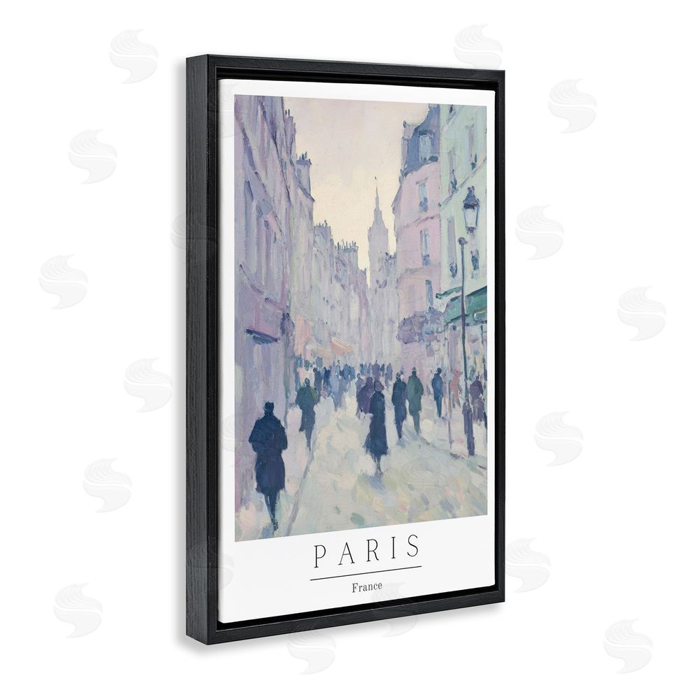 Petal Prints Design Vintage Blue Paris Streets Black Floating Frame Canvas Wall Art Print