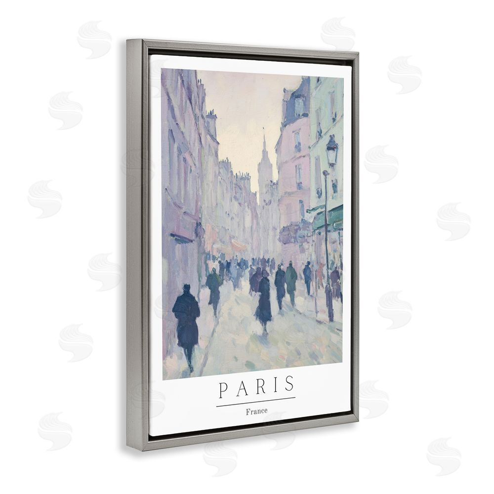 Petal Prints Design Vintage Blue Paris Streets Gray Floating Frame Canvas Wall Art Print