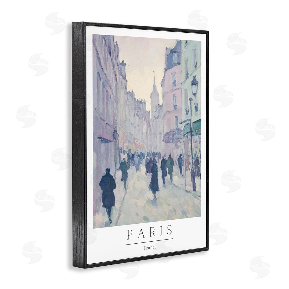 Petal Prints Design Vintage Blue Paris Streets Black Framed Giclee Wall Art Print