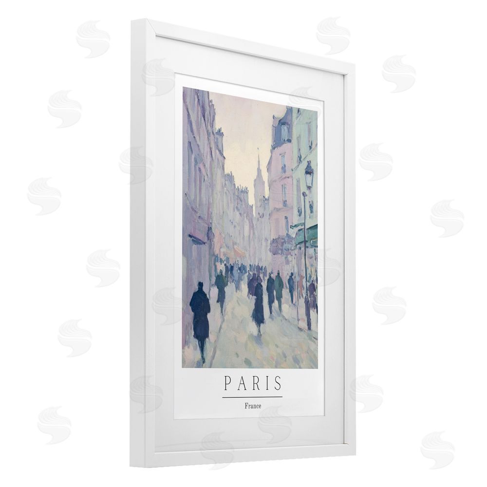 Petal Prints Design Vintage Blue Paris Streets White Framed Print Under Glass with Mat Wall Art