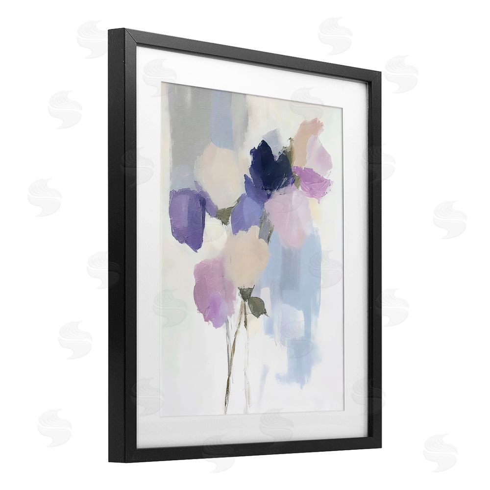 Riley B Lavender Haze Abstract Florals Black Framed Print Under Glass with White Mat Wall Art
