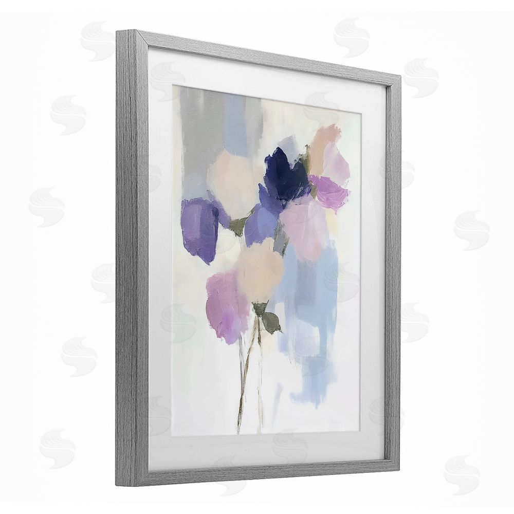 Riley B Lavender Haze Abstract Florals Gray Framed Print Under Glass with White Mat Wall Art
