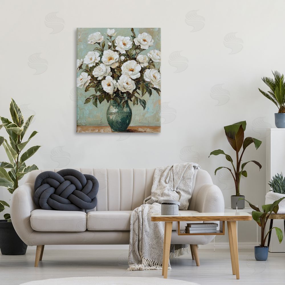 Petal Prints Design Traditional White Floral Arrangement Canvas Art on Wall