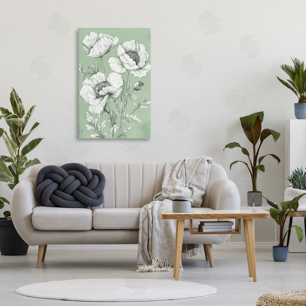 Petal Prints Design Classic Green Poppy Floral Canvas Art on Wall