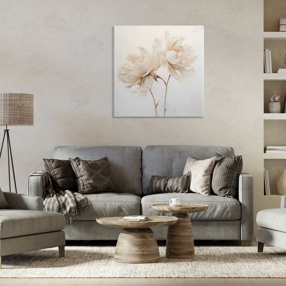 Creative Studio Soft Blooming White Peonies Canvas Art on Wall