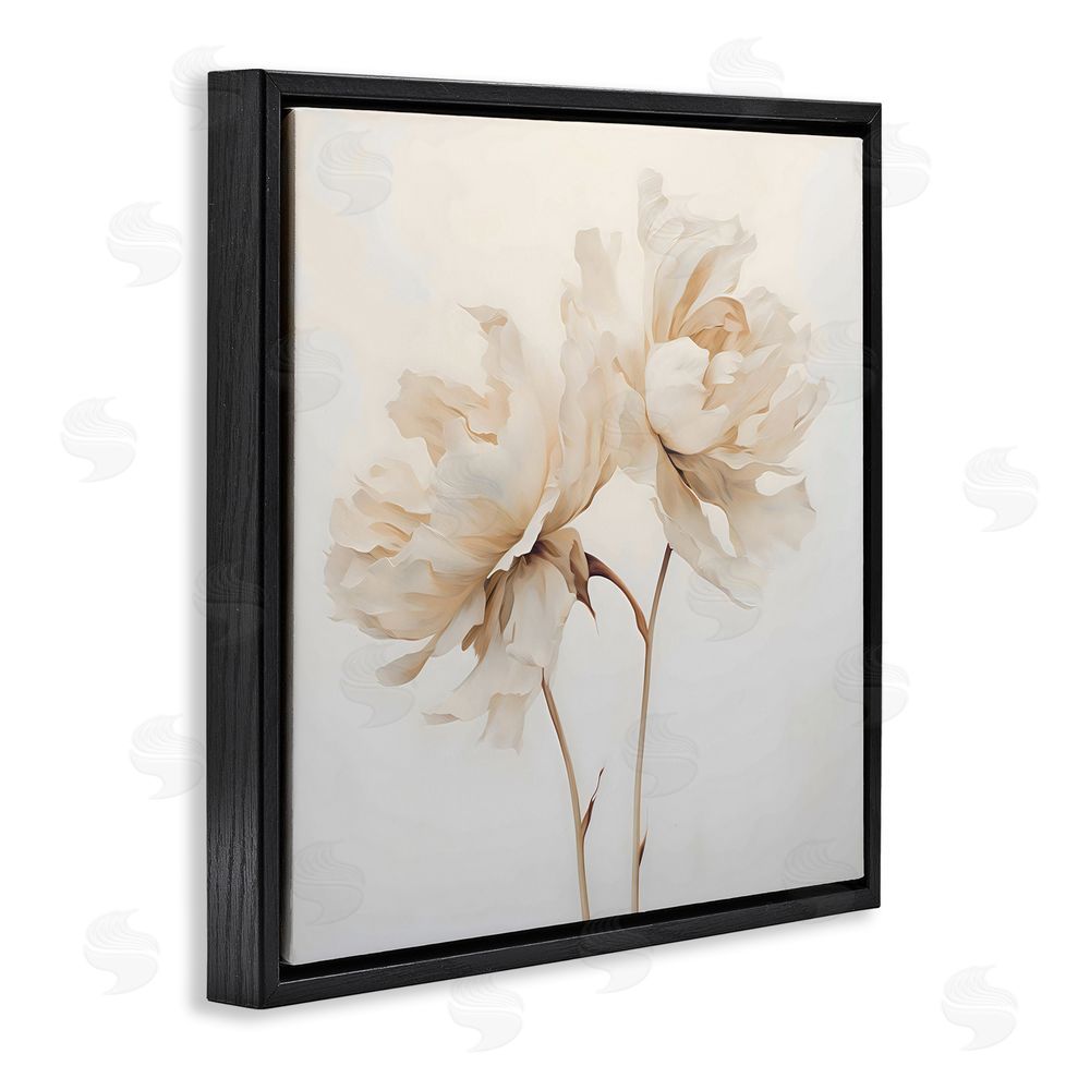 Creative Studio Soft Blooming White Peonies Black Floating Frame Canvas Wall Art Print
