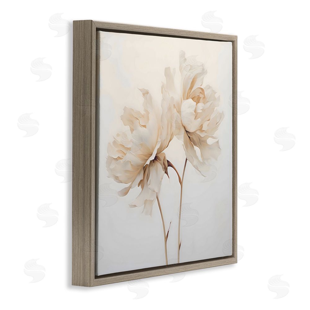 Creative Studio Soft Blooming White Peonies Brown Floating Frame Canvas Wall Art Print