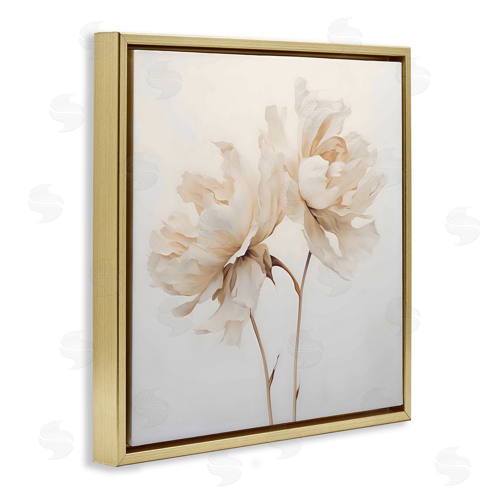 Creative Studio Soft Blooming White Peonies Gold Floating Frame Canvas Wall Art Print