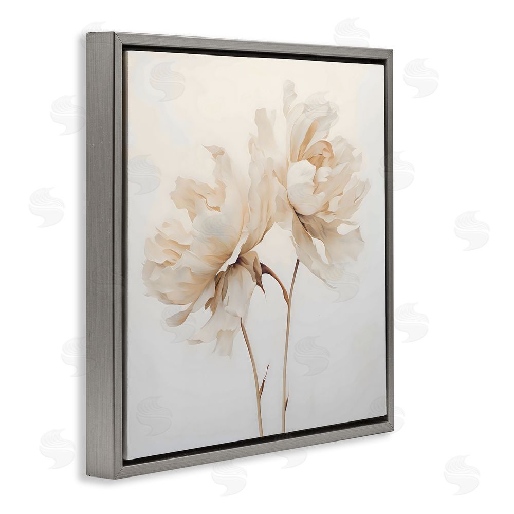 Creative Studio Soft Blooming White Peonies Gray Floating Frame Canvas Wall Art Print