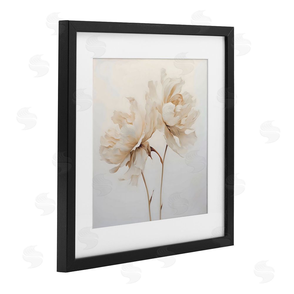Creative Studio Soft Blooming White Peonies Black Framed Print Under Glass with White Mat Wall Art