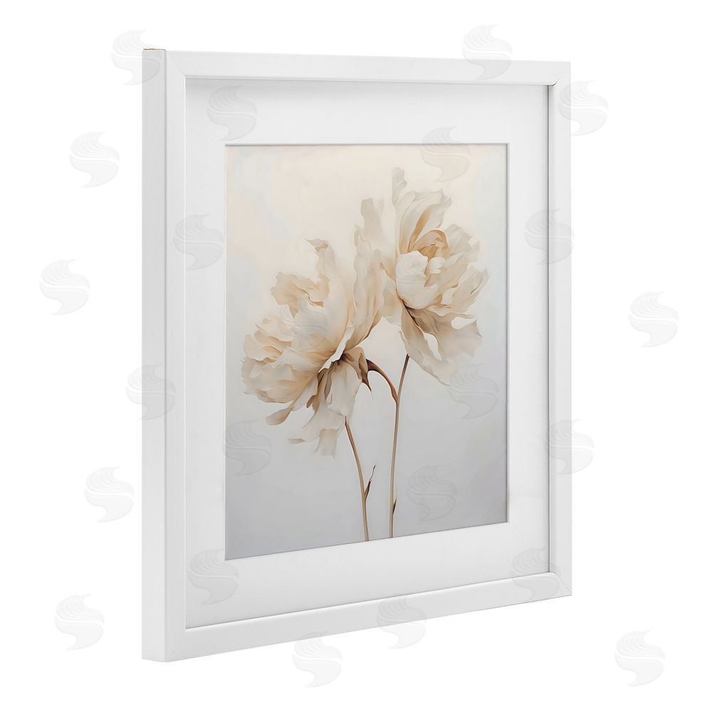 Creative Studio Soft Blooming White Peonies White Framed Print Under Glass with Mat Wall Art