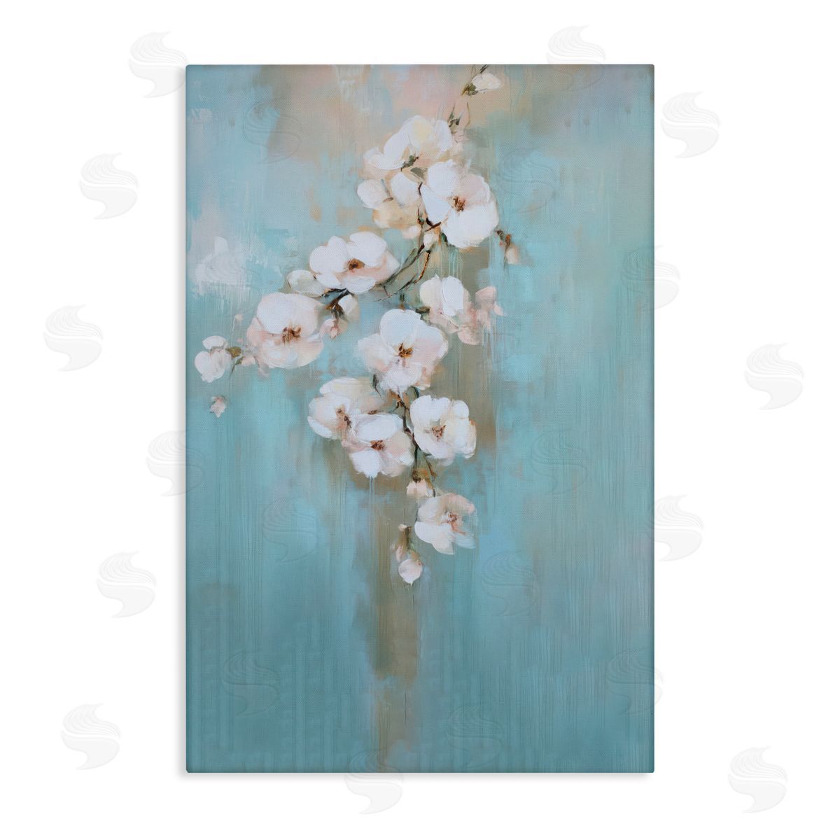 Gina Kelly Fading White Flowers on Blue Canvas Wall Art Print