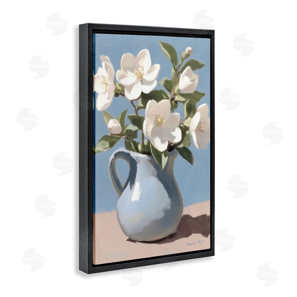 Gina Kelly Ivory Arrangement in Blue Jug Black Floating Frame Canvas Wall Art Print