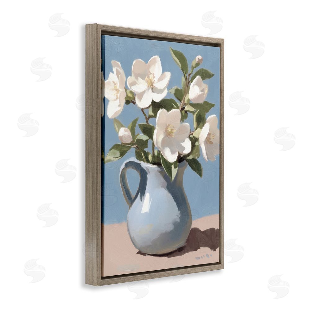 Gina Kelly Ivory Arrangement in Blue Jug Brown Floating Frame Canvas Wall Art Print