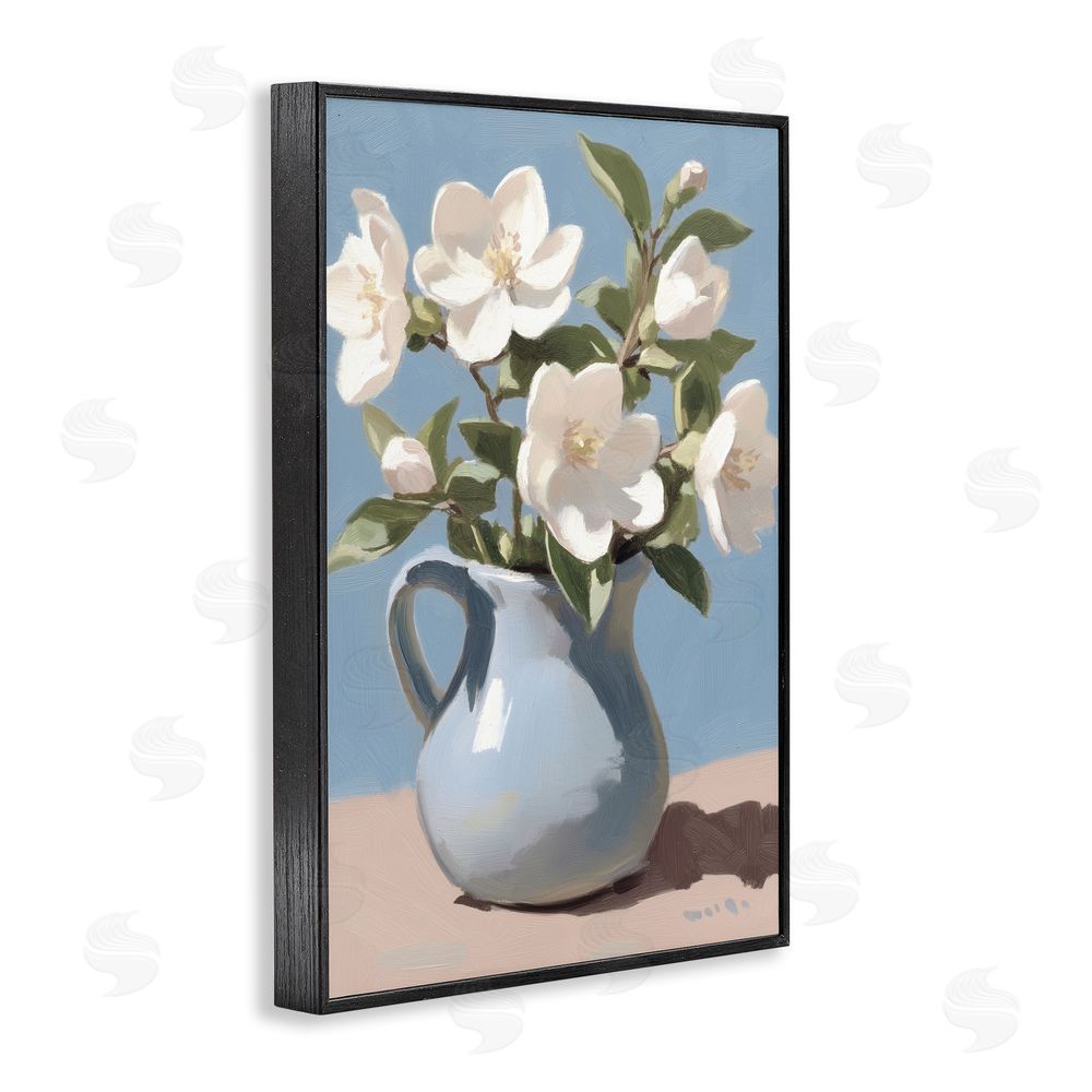 Gina Kelly Ivory Arrangement in Blue Jug Black Framed Giclee Wall Art Print