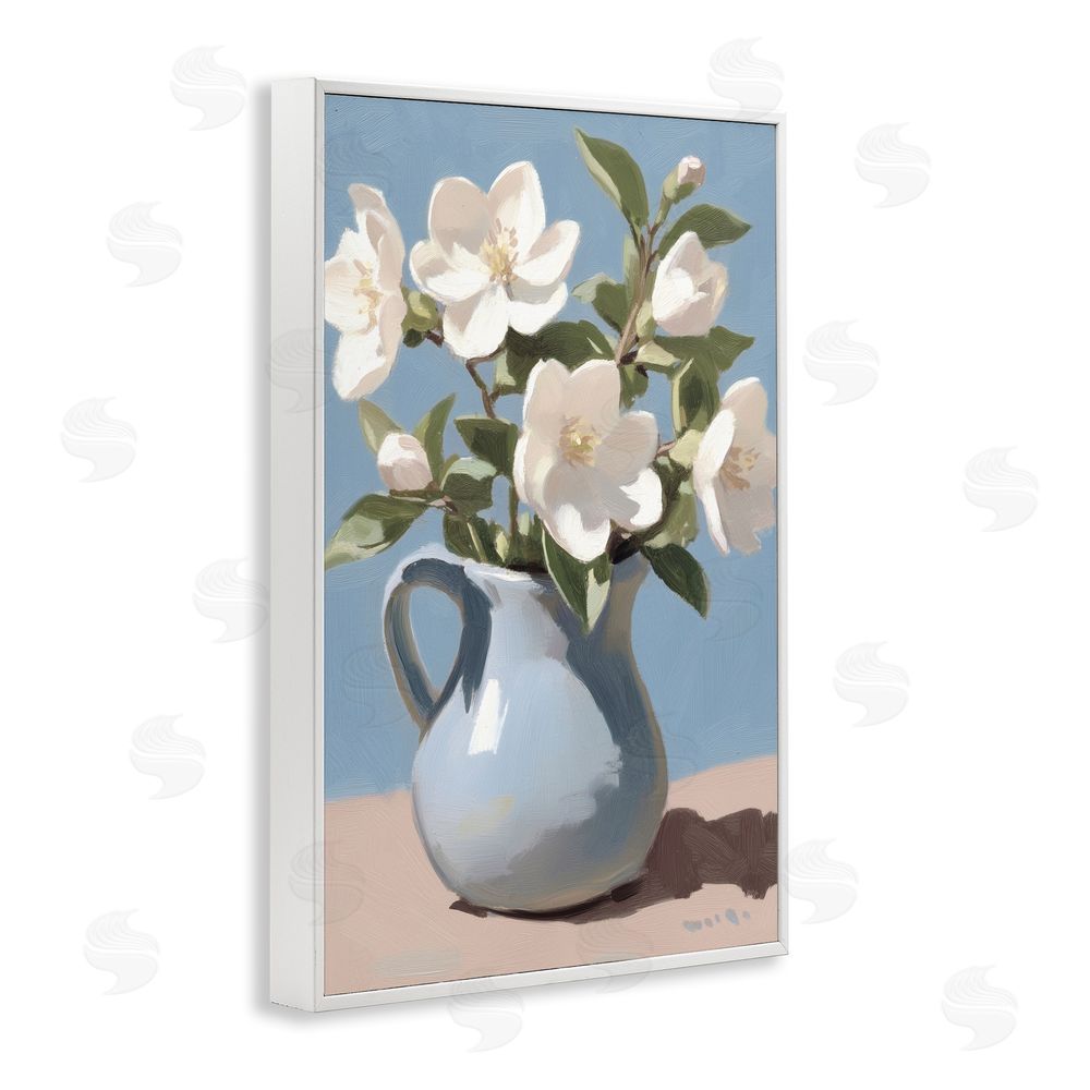 Gina Kelly Ivory Arrangement in Blue Jug White Framed Giclee Wall Art Print