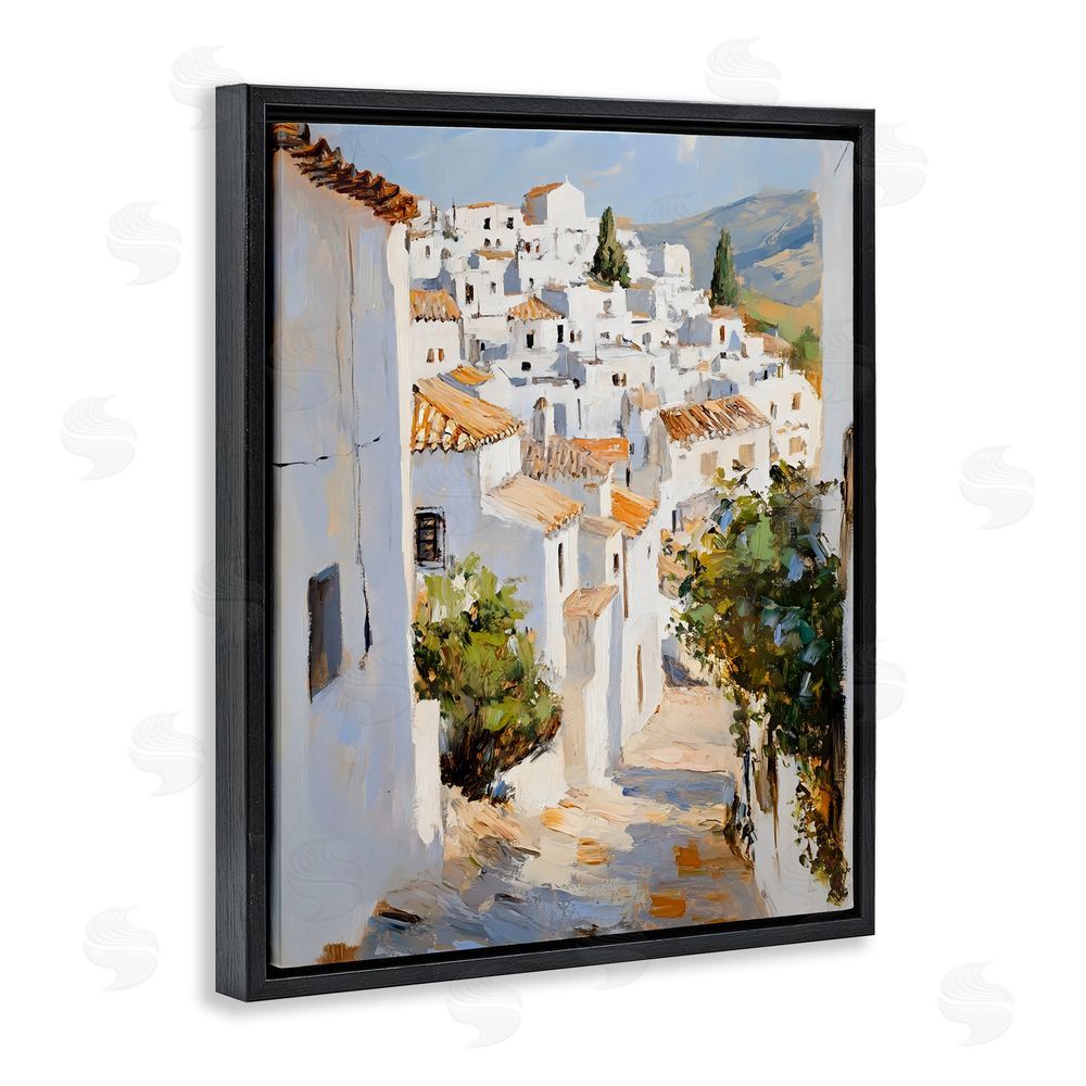 Franklyn Gregory Charming European Town Black Floating Frame Canvas Wall Art Print
