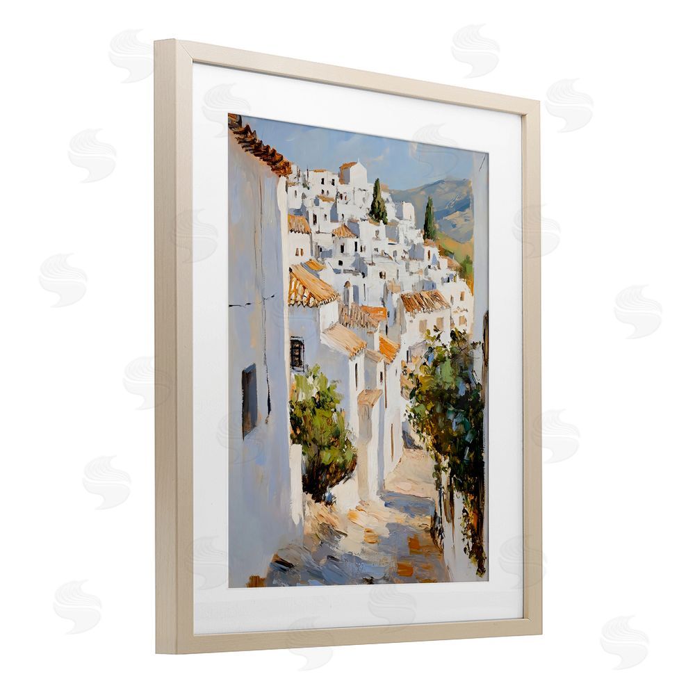 Franklyn Gregory Charming European Town Birch Framed Print Under Glass with White Mat Wall Art