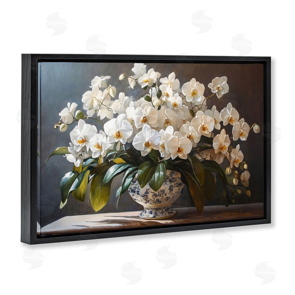 Franklyn Gregory Elegant Orchid Arrangement Black Floating Frame Canvas Wall Art Print