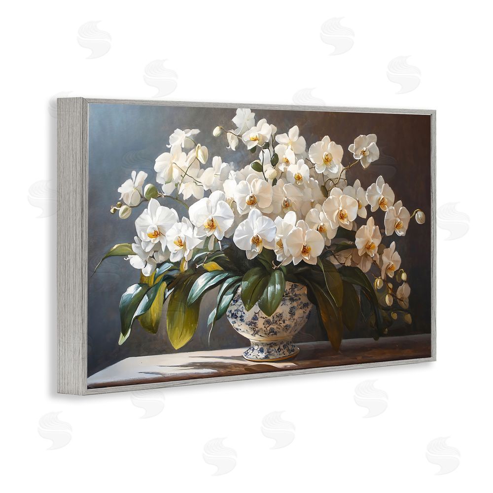 Franklyn Gregory Elegant Orchid Arrangement Gray Framed Giclee Wall Art Print