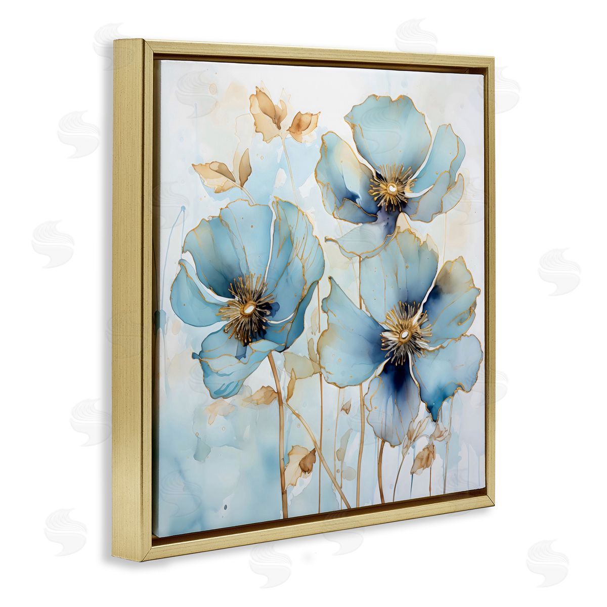 Creative Studio Sapphire And Gold Florals Gold Floating Frame Canvas Art Print