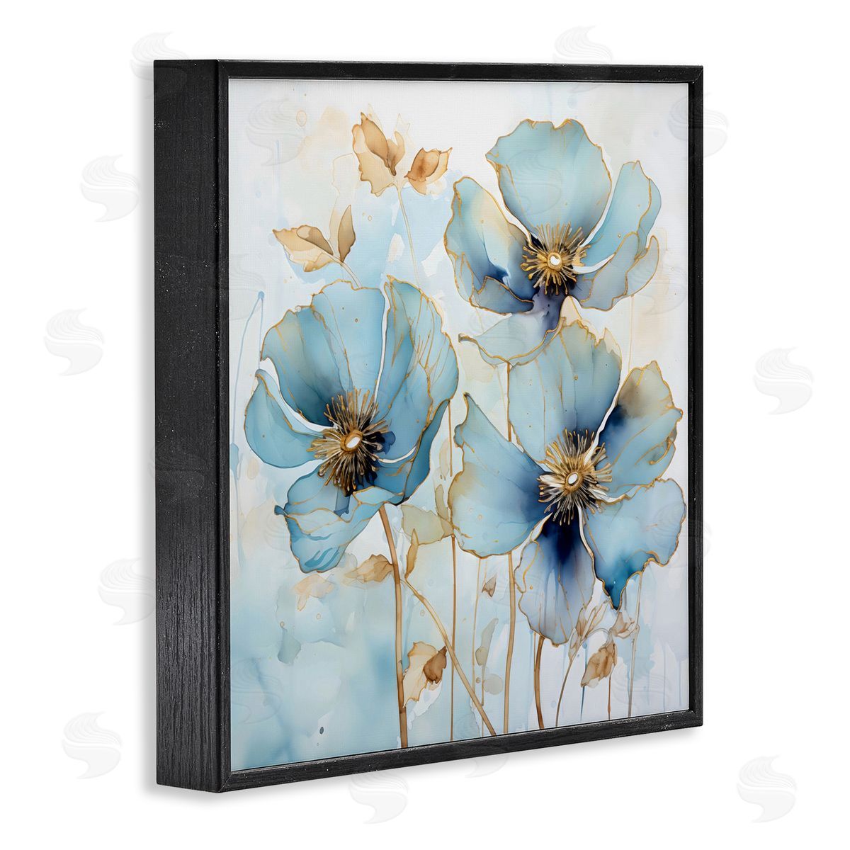 Creative Studio Sapphire And Gold Florals Black Framed Giclee Art Print