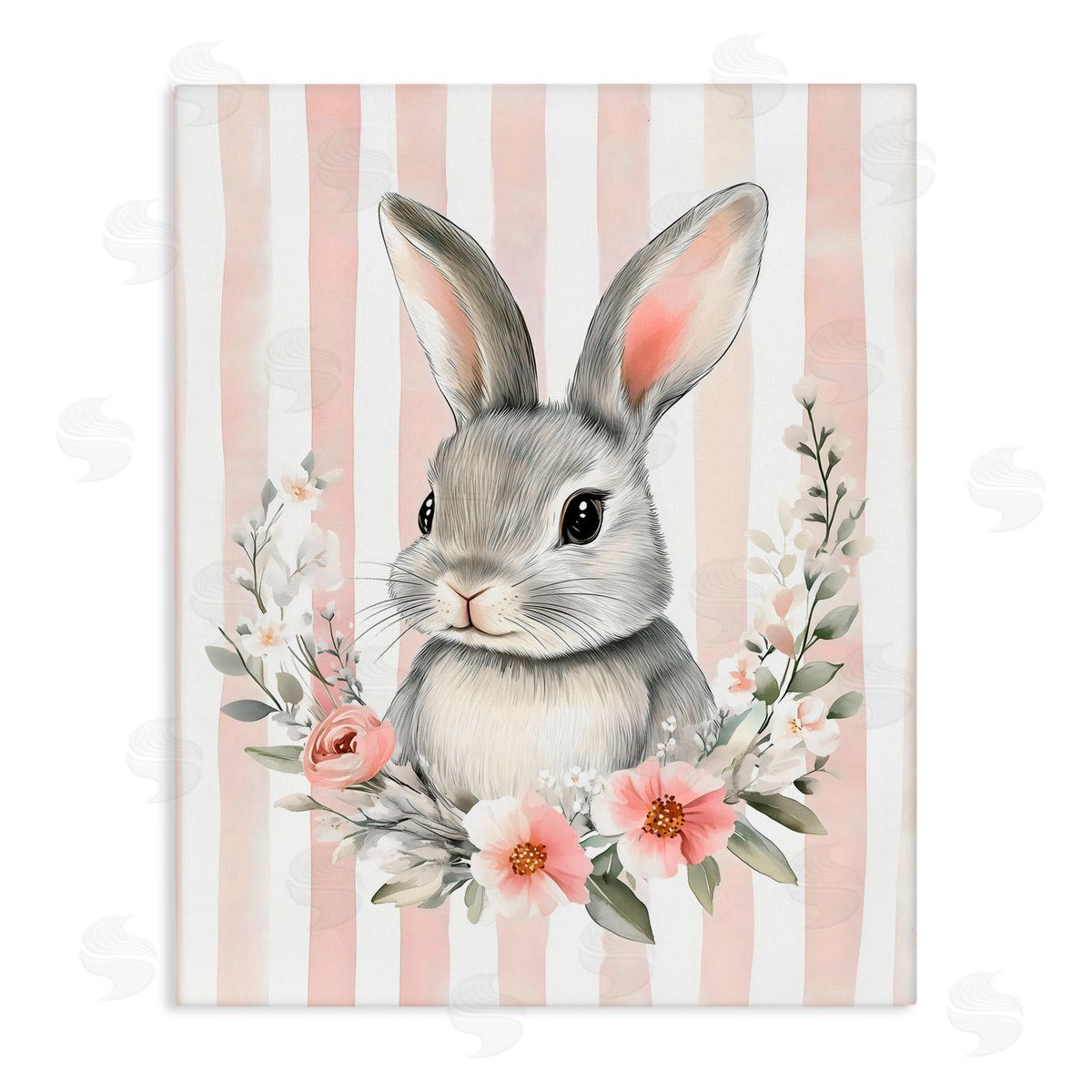 Arlington Prints Pink Striped Nursery Bunny Canvas Wall Art Print