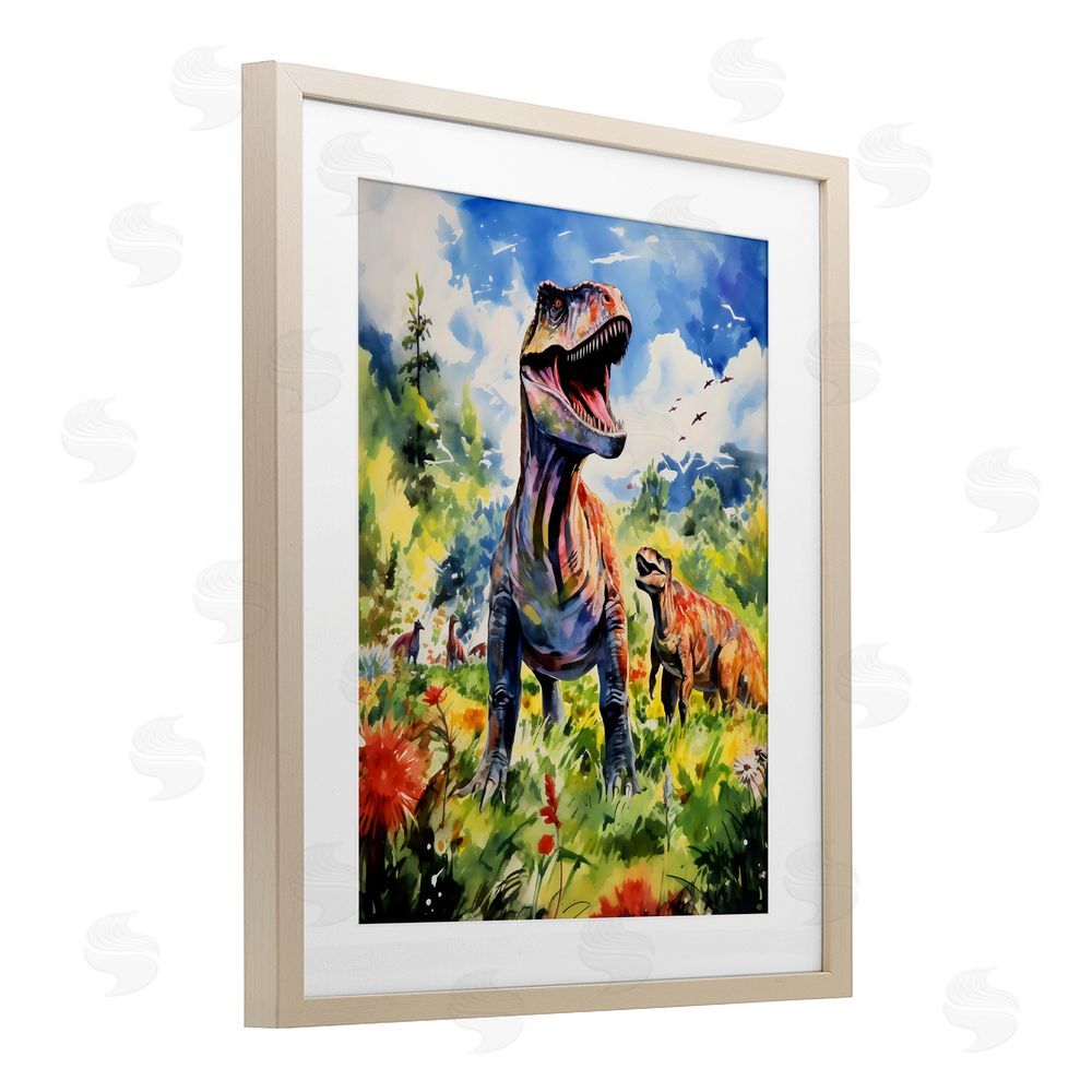 Creative Studio Dinosaurs In Natural Field Birch Framed Print Under Glass Art