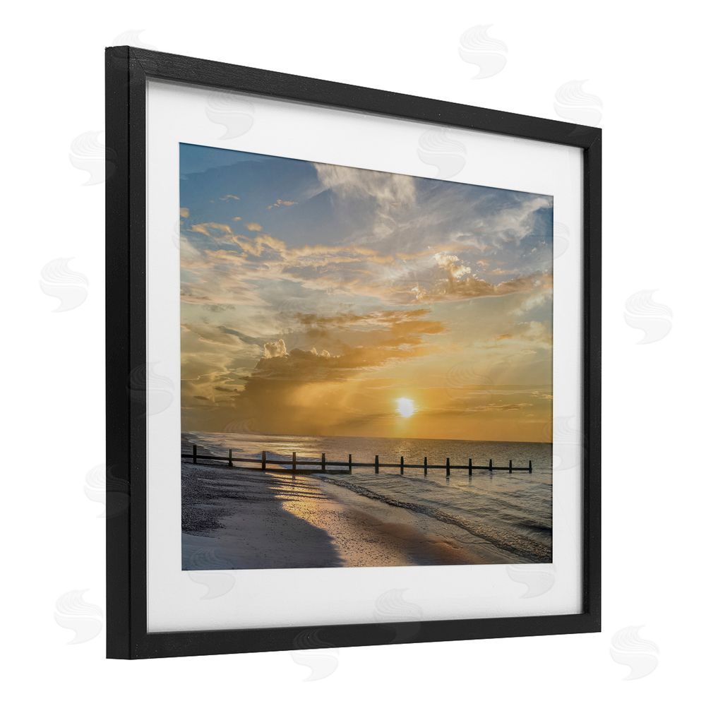 Mike Calascibetta Sunset Pier Photograph Black Framed Print Under Glass Art